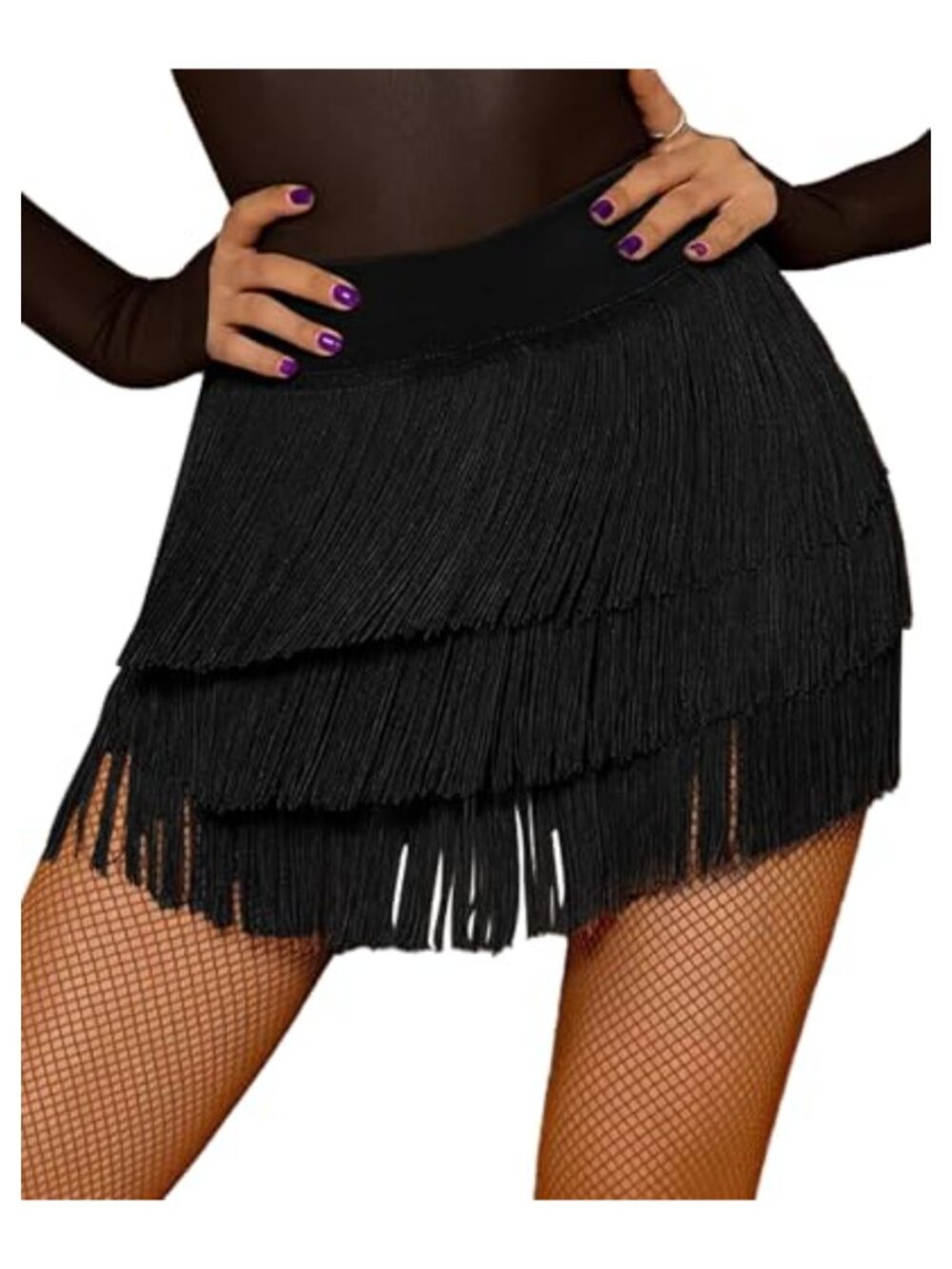 Women Fringe Dance Skirt with Built-in Shorts Salsa Latin Tango Ballroom Sexy
